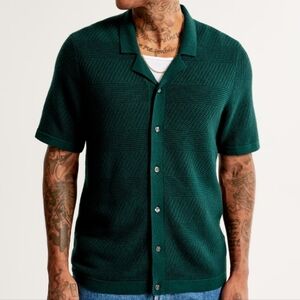 NWT Abercrombie & Fitch Dark Green Textured Knit Short Sleeve Shirt